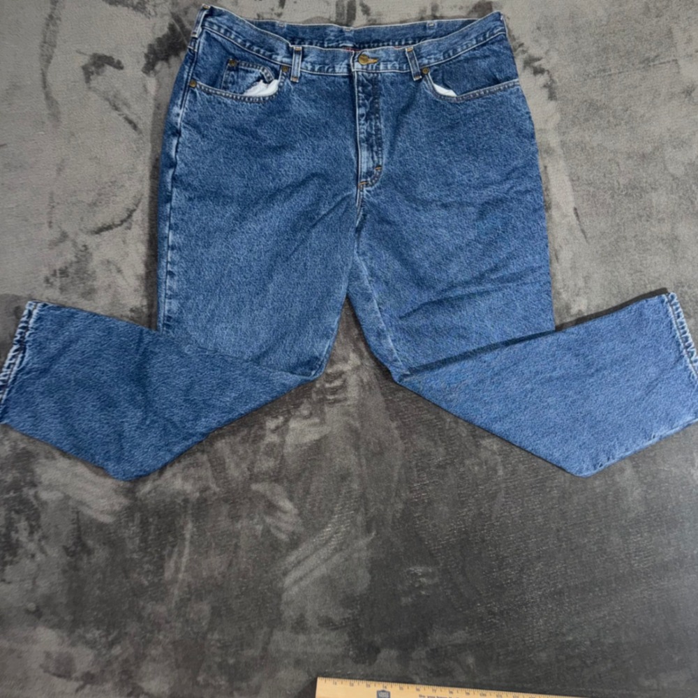 Mens 32 LL Bean Flannel Lined Jeans Blue Excellent Plaid Denim Pants